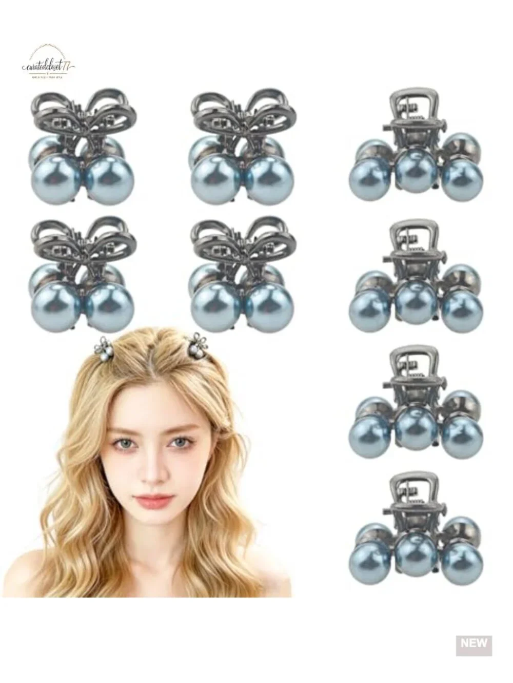 Set of 8 Mini Pearl Hair Claw Clips, Decorative Hair Accessories